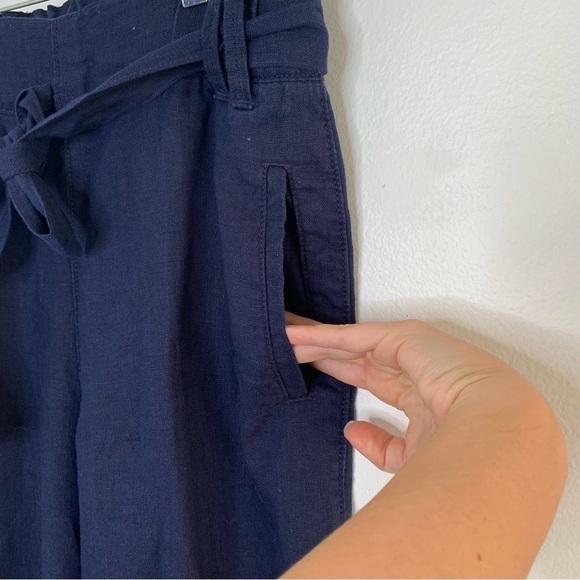 Mark & Spencer navy blue linen wide leg belted pant - Picture 5 of 11